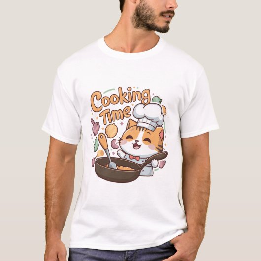 Zijn kooktijd kat t-shirt (Voorkant)