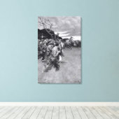 Zijn leger brak huilend uit en sloep. canvas afdruk (Insitu (Houten vloer))