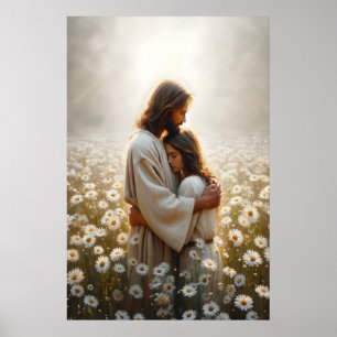 Zijn Liefde Jezus Knuffelt Vrouw Genezende Omhelzi Poster