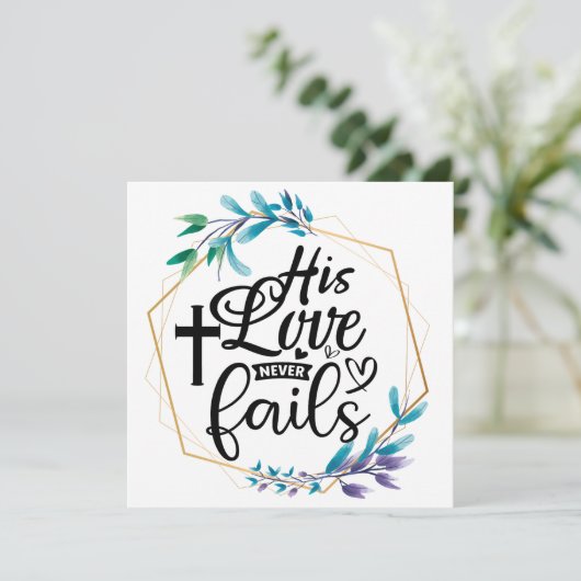 Zijn liefde mislukt nooit. bedankkaart (Staand voorkant)