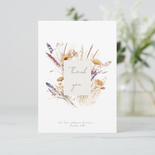 Zijn liefde verdraagt voor altijd aangepaste bloem bedankkaart (Staand voorkant)