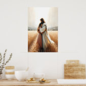 Zijn liefdevolle omhelzing Jezus knuffelt vrouw ge Poster (Keuken)