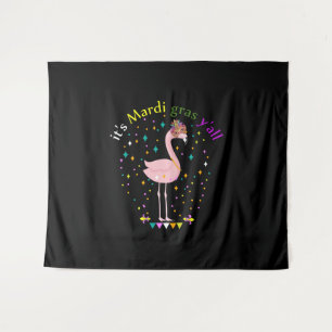 Zijn Mardi Gras Yall Grappig Masker Flamingo Lover Wandkleed