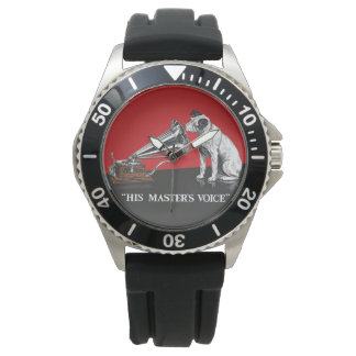 Zijn Master's Voice Rood & Zwart Vintage Horloge