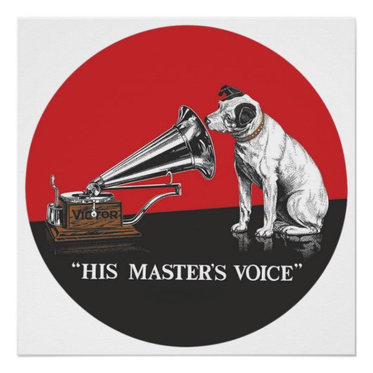 Zijn Master's Voice Rood & Zwart Vintage Perfect Poster (Voorkant)
