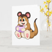 Zijn meerkat met een kopje koffie kaart (Gele Bloem)