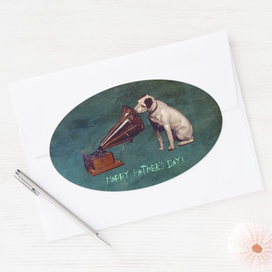 Zijn meesterstem Vaderdag Ovale Sticker (Envelop)