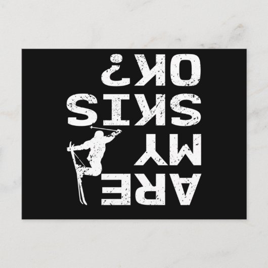 Zijn mijn skis oké, grap van skiër briefkaart (Voorkant)