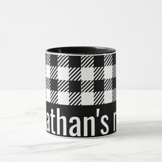 Zijn mok Naam Black White Gingham Checks (Midden)