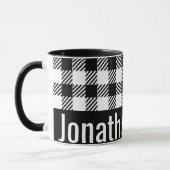 Zijn mok Naam Black White Gingham Checks (Links)