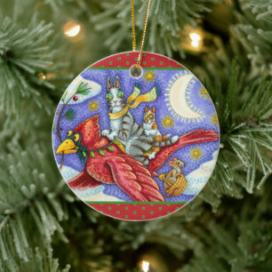 ZIJN N' FITZ GRAPPIGE KATTEN, GIGANTISCHE KERSTKAR KERAMISCH ORNAMENT