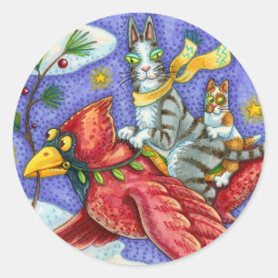 ZIJN N' FITZ GRAPPIGE KATTEN, GIGANTISCHE KERSTKAR RONDE STICKER