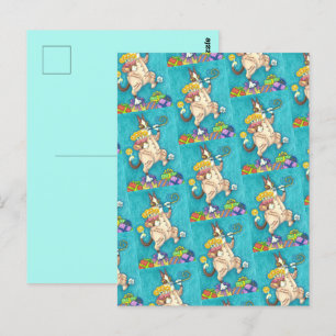 ZIJN N' FITZ KAT IN VERJAARDAGSPAK, TAART & KAARSE BRIEFKAART