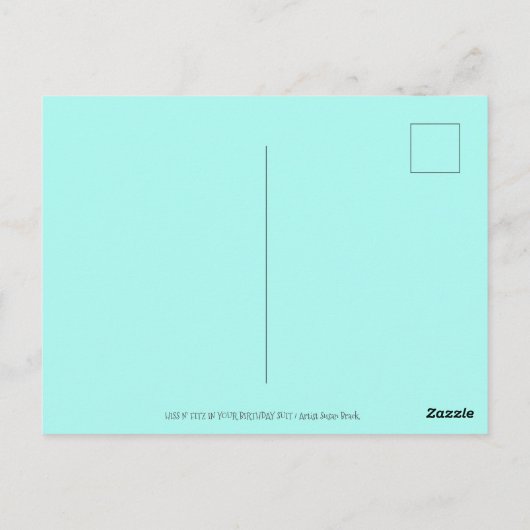 ZIJN N' FITZ KAT IN VERJAARDAGSPAK, TAART & KAARSE BRIEFKAART (Achterkant)