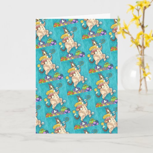 ZIJN N' FITZ KAT IN VERJAARDAGSPAK, TAART & KAARSE KAART (Gele Bloem)