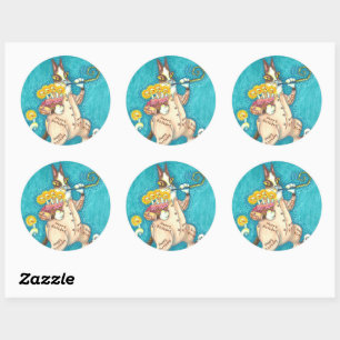 ZIJN N' FITZ KAT IN VERJAARDAGSPAK, TAART & KAARSE RONDE STICKER