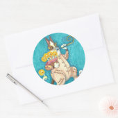 ZIJN N' FITZ KAT IN VERJAARDAGSPAK, TAART & KAARSE RONDE STICKER (Envelop)