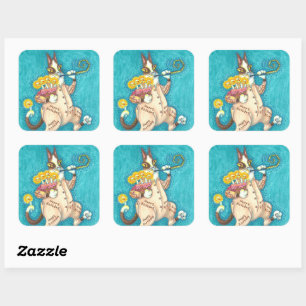 ZIJN N' FITZ KAT IN VERJAARDAGSPAK, TAART & KAARSE VIERKANTE STICKER