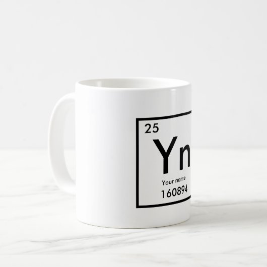 Zijn naam als chemisch element koffiemok (Voorkant links)