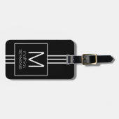 Zijn naam Monogram Modern Elegant zwart-wit Bagagelabel (Voorkant horizontaal)