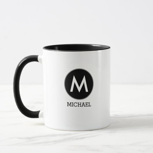 Zijn naam Monogram Zwart Wit Mok (Links)