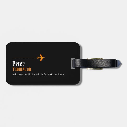 zijn naam oranje logo vliegtuig bagagelabel (Achterkant horizontaal)