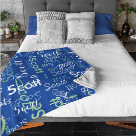 Zijn Naam Typografie diepblauwe kleur Fleece Deken