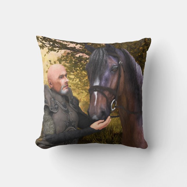 Zijn Noble Steed, een Knight en zijn Horse Pillow Kussen (Voorkant)