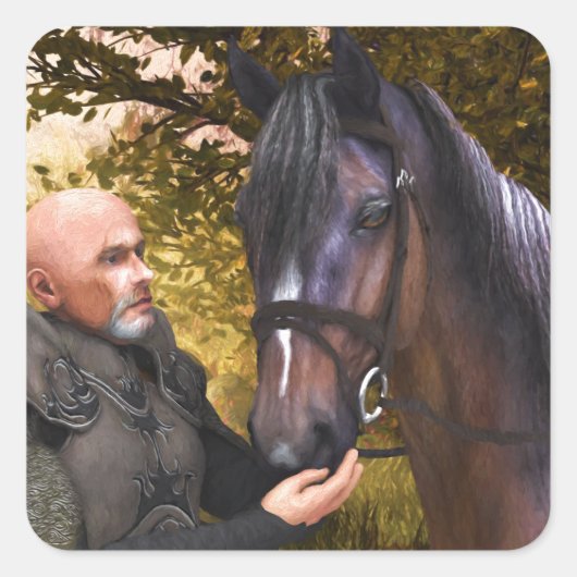 Zijn Noble Steed, een Knight en zijn paard Vierkante Sticker (Voorkant)