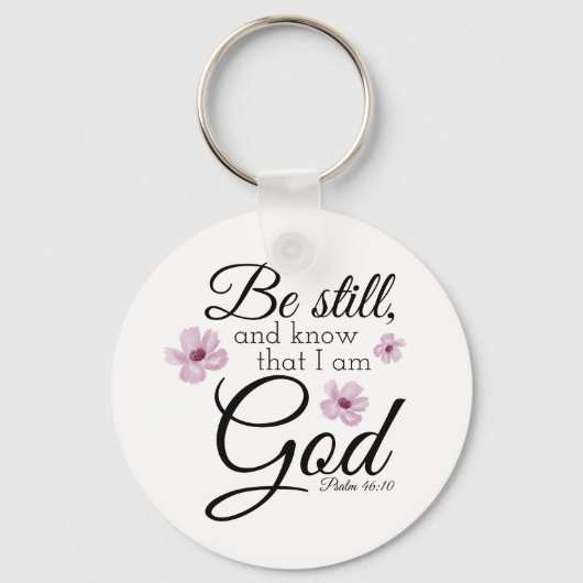 Zijn nog steeds psalm 46:10 Waterverf paarse bloem Sleutelhanger (Voorkant)