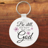 Zijn nog steeds psalm 46:10 Waterverf paarse bloem Sleutelhanger (Voorkant)