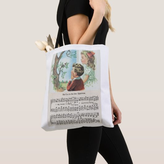 Zijn ogen staan op de Canvas tas. Tote Bag (Dichtbij)