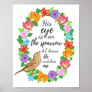 Zijn oog in de Sparrow Wall Art Poster