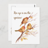 Zijn oog is op de Mus, het Citaat van de Vogel van Briefkaart (Voorkant / Achterkant)