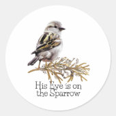 Zijn oog is op de mus ronde sticker (Voorkant)