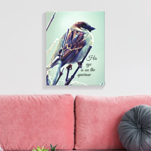 Zijn oog staat op de mus. canvas afdruk (Insitu (Woonkamer))