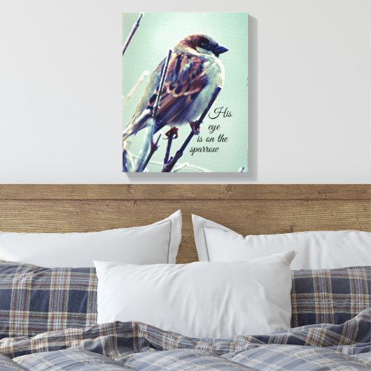 Zijn oog staat op de mus. canvas afdruk (Insitu (Slaapkamer))