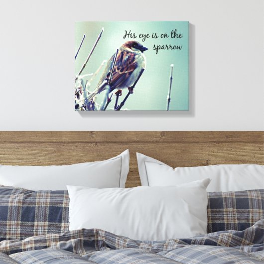 Zijn oog staat op de mus. canvas afdruk (Insitu (Slaapkamer))