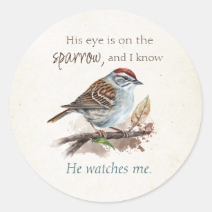 Zijn oog staat op de Sparrow, Inspiration, Bird Ronde Sticker