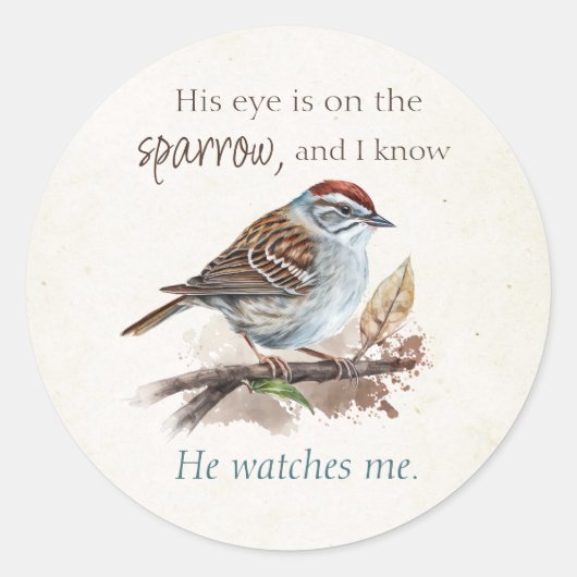 Zijn oog staat op de Sparrow, Inspiration, Bird Ronde Sticker (Voorkant)