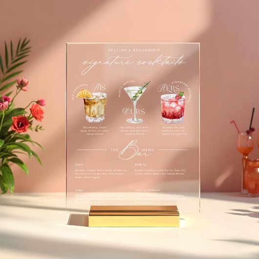 Zijn Ours & Hers Waterverf Signature Cocktail Menu Acryl Bord