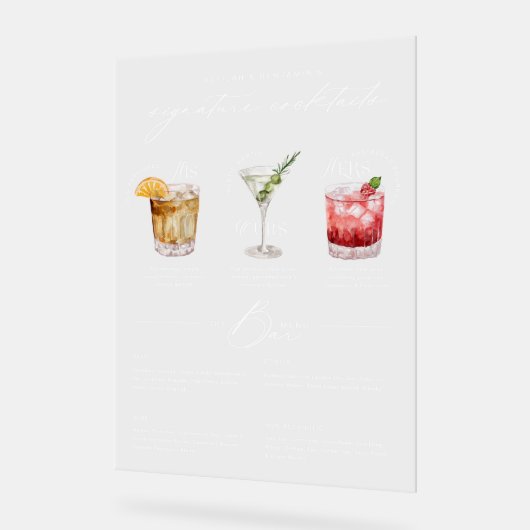 Zijn Ours & Hers Waterverf Signature Cocktail Menu Acryl Bord (Hoek)