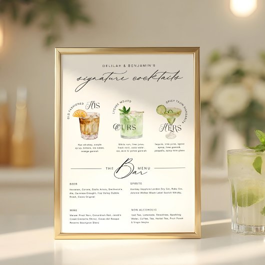 Zijn Ours & Hers Waterverf Signature Cocktail Menu Poster