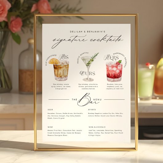 Zijn Ours & Hers Waterverf Signature Cocktail Menu Poster