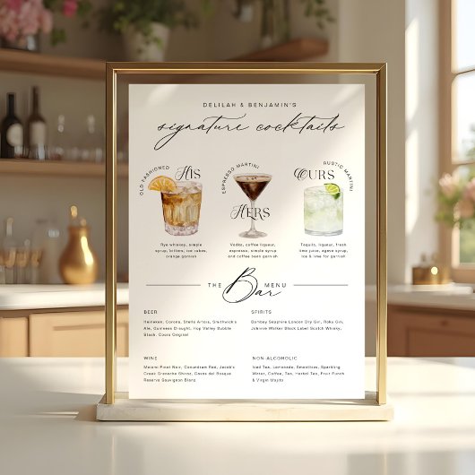 Zijn Ours & Hers Waterverf Signature Cocktail Menu Poster