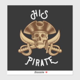 Zijn Piraten Oude Schedel & Zwaard Zwart Sticker