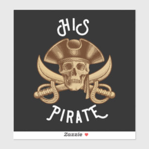 Zijn Piraten Vintage Schedel & Zwaard Zwart Sticker