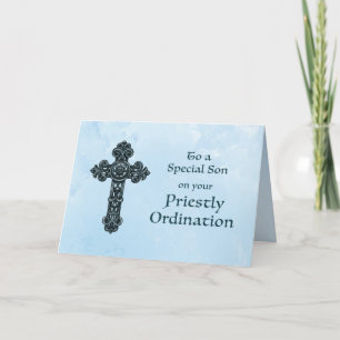 Zijn Priesterwijding Felicitaties Sierlijk Kruis Kaart