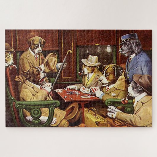 Zijn station en vier Aces Dogs die poker spelen Legpuzzel (Horizontaal)