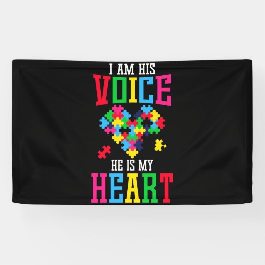 Zijn stem Hij is mijn hartautisme bewustzijn Puzzl Spandoek (Horizontaal)